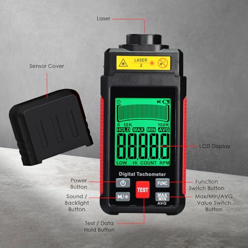 TEKCOPLUS digital tachometer RPM meter with LCD display and contact/non-contact speed testing modes