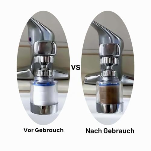 Pack of 2 Water Filter Tap, 360° Tap Filter | With 6 pieces PP cotton filter element and universal adapter, faucet filter for home, kitchen, bathroom, sink