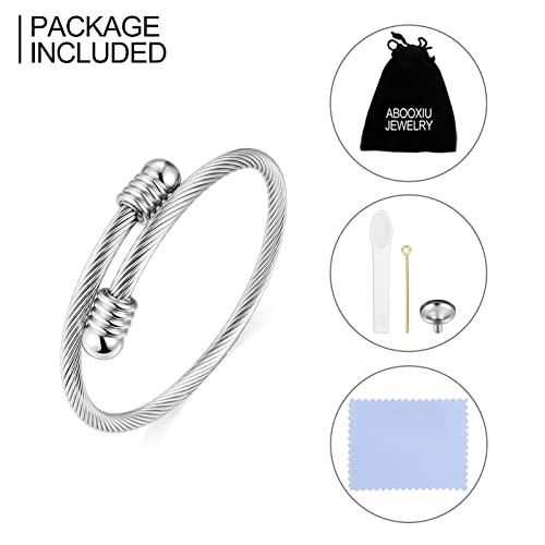 Abooxiu Stainless Steel Ash Bracelet for Men & Women - Memorial Ashes Holder, Filling at Both Ends Silver