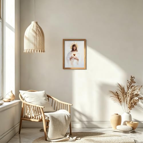 RZIGERNO Sacred Heart of Jesus Wall Art, 12x16 Inch Wood Framed Wood Frame Sacred Heart of Jesus Wall Art 16"L x 12"W