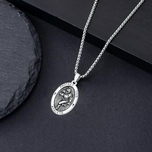 PROESS Protection Necklace 925 Sterling Silver Amulet Jewelry for Women Men St Sebastian Football