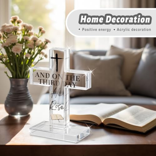 PVOPVO Christian Religious Easter Decorations Christian Easter Cross Desk Sign for Home Gifts for Women Men Friend Home Office Prayer Room Bedroom Shelf Desk Table Decor ROSE