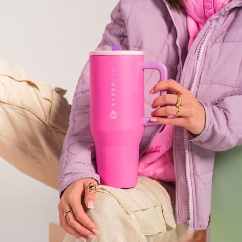 HydroJug Traveler 32oz, Insulated Tumbler with Handle & Straw, Pink Sugar