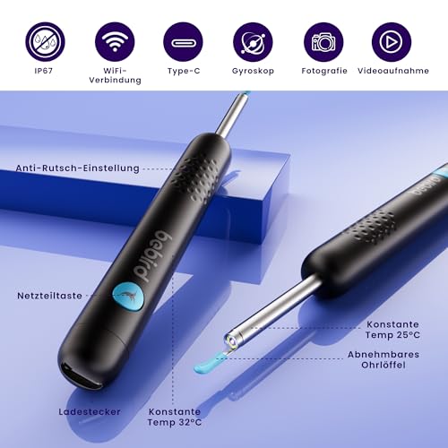 Bebird Ear Wax Remover Otoscope R1, 1080P HD Ear Cleaner with Camera, Otoscope with Light, Wide Angle Otoscope IP67 Waterproof Ear Cleaner for Adults, Children, iOS, Android
