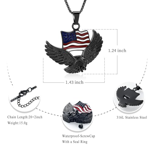 Oinsi Cremation Jewelry For Ashes For Men The Stars and the Stripes With Eagle Memorial Urn Necklace Keepsake Pendant Black