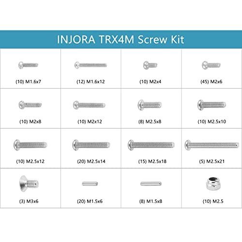INJORA stainless steel hex screws, pins and nuts hardware kit for TRX4M 1/18 RC crawler car