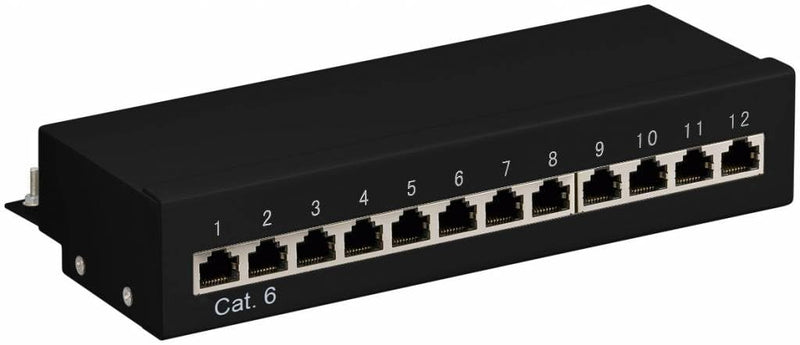 Goobay 69307 CAT 6 Patch Panel 12 Port / RJ45 Sockets Network Plug / 250 MHz LAN Patch Panel / 1 U Distribution Panel / Mini Desktop Patch Panel Wall Mounted / Black
