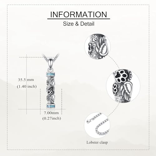 URONE Urn Necklace for Ashes 925 Sterling Silver Cremation Pendant That Holds Ash Memorial Jewellery Gifts for Loved Ones Cylinder & Paw & Wings