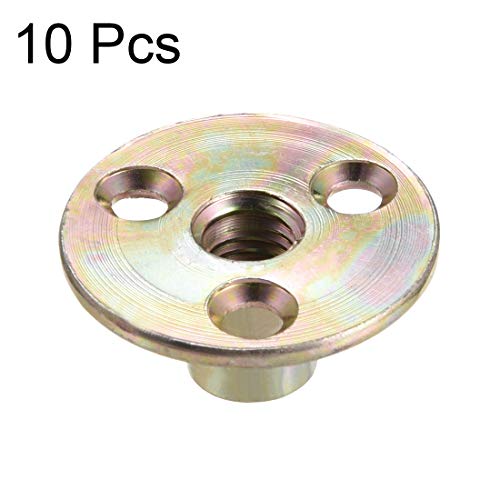 uxcell M10x37x2.5mm carbon steel brad hole tee nuts, flange insert furniture hardware, 10 pieces