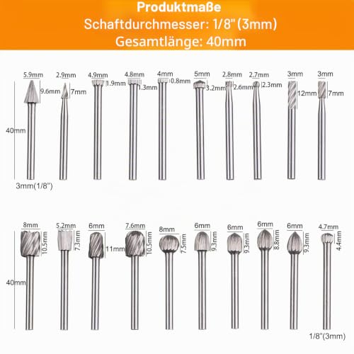 HPMAISON 20-Piece HSS Rotary Cutter Set for Rotary Tool, 3 mm Shank Wood Carving Drill Bit Set for DIY Woodworking, Carving, Engraving, Drilling 20-Piece 3 mm Shank Wood Carving Drill Bit Set