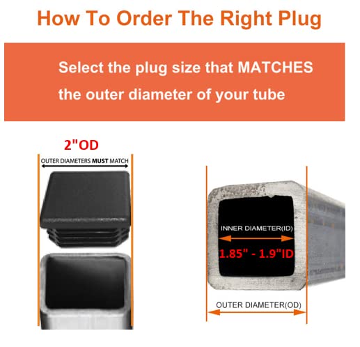 [Australia - AusPower] - 2" Black Plastic Plugs, Insert, Glide Protection , Square Tubing End Caps for Metal Tubing (4 Pack) 2 inch-4pcs 