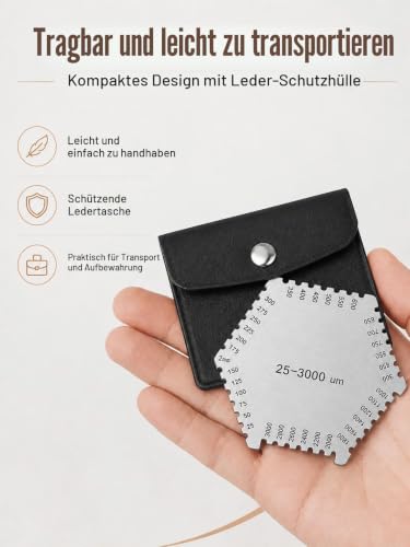 Wet Film Comb, Stainless Steel, 25-3000 µm Hexagon High Precision Wet Film Thickness Gauge Gage, Wet Film Thickness Gauge with Black Housing for Measuring Paint Layer Thickness