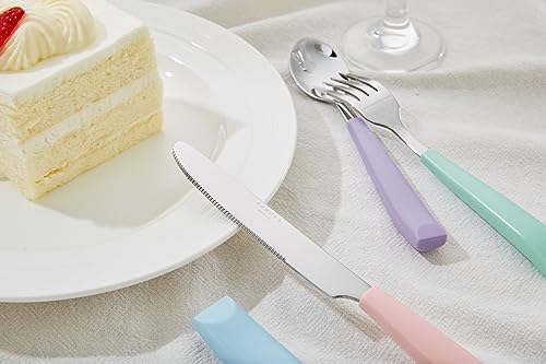 ANNOVA Silverware Set Stainless Steel Colorful Handle Tableware Kitchen Flatware Set Utensils, Includes Dinner Knives, Forks, Spoons, Salad Forks & Dessert Spoons (Pastel Mix, 20 Pieces) Large Mixed Pastel 20Pieces