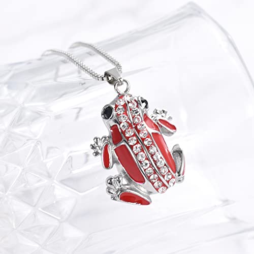 Animal Cremation Jewelry for Men Women Ashes Dinosaur/Frog/Elephant Urn Necklace Memorial Ashes Pendant for Human Pet Cat Dog Keepsake Gift Frog-red