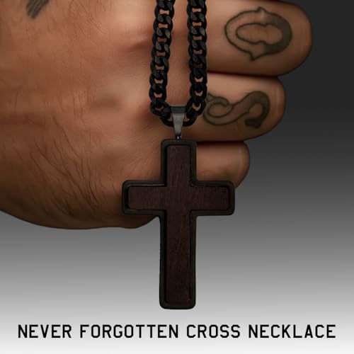 Hero Company Black Cross Necklace for Men, Never Forgotten Urn Necklace