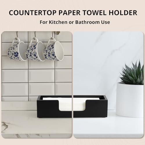 Paper Towel Dispenser Countertop, Wooden Folded Paper Hand Towel Holder for Guest Bathroom, Commercial Tabletop Tissue Dispenser Tray for Multifold C-Fold, Z-Fold, Trifold, Black (Pack of 2) 2 Pack,Small