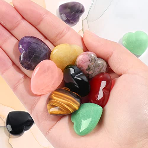 CASMON Natural Mix Heart Palm Stones 1 Inch Healing Crystal Set 8Pcs Mixed Heart Stones 25*25*10mm