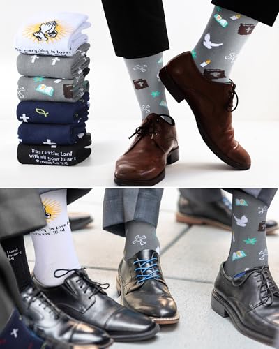 Shihanee 6 Pairs Christian Socks for Men Pastor Religious Gifts Retro