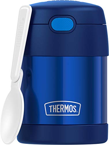 THERMOS FUNTAINER 10 Ounce Stainless Steel Vacuum Insulated Kids Food Jar Bundle with Folding Spoons, Navy and Purple