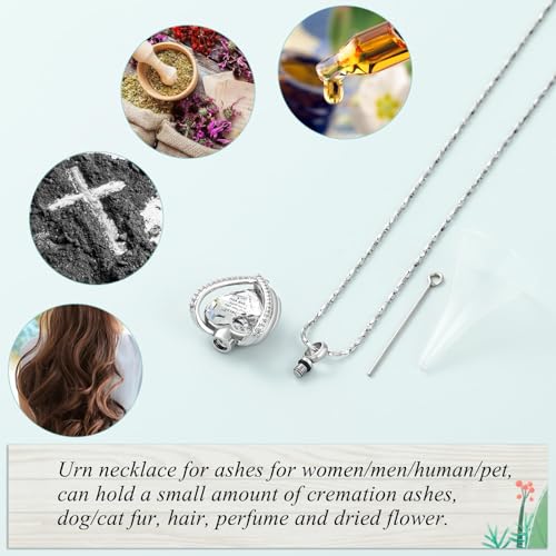 Cremation Jewelry for Ashes Pendant Crystal Heart Urn Necklace with Mini Memorial Keepsake Urn Memorial Ash Holder for Women Jewelry Silver-White-God