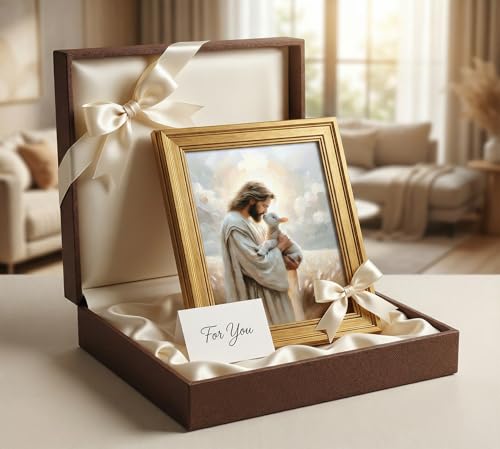 Jesus Christ Holding Lamb Wall Art, Vintage Gold Framed, 12x16 Inch Jesus sheep 16''Lx12''W-Framed