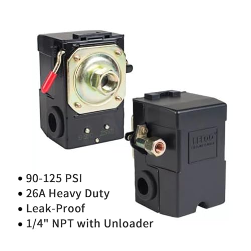 Pressure Switch for Air Compressor 90-125 psi Single Port Heavy Duty 26A Replaces Hubbell Furnas Square D Siemens Sears DEWALT Craftsman Black MAX Jenny Black and Decker