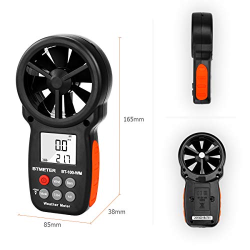BTMETER Digital Anemometer Barometer Handheld BT-100WM Wind Gauge CFM Wind Speed Meter for Wind Speed Temperature Wind Chill Tester with Moisture, Altitude, for Drone Flight HVAC