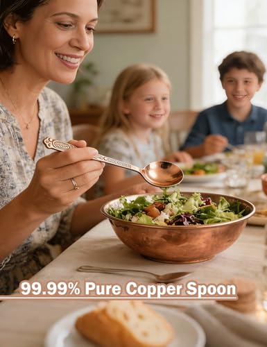 7.87 Inch Pure Copper Spoon, 100% Hand Forged Vintage Copper Spoon, Suitable for Family Gatherings, Restaurants, Desserts, Sugar, and Ice Cream (2) 2