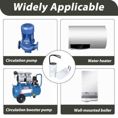2 x 2µF 450 V CBB60 Capacitor, Starting Capacitor, Motor Capacitor, Work Capacitor for Household Appliances, Durable, Environmentally Friendly, with Cables, Suitable for Circulation Pump, Wall Boiler Boiler