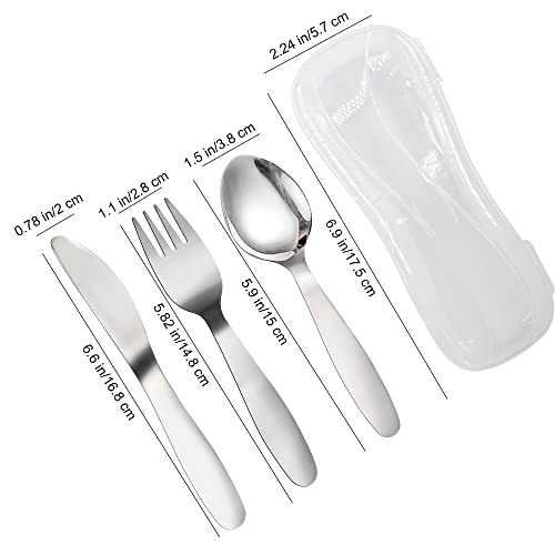 VANRA 3 Pieces Children Fork Spoon Knife Set with Travel Case for Lunch Box, 18/8 Stainless Steel Kids Silverware Flatware Set Kids Utensil Set for School (Fork Spoon Knife) (Pack of 2) 1 Fork+ 1 Spoon+ 1 Knife (Pack of 2)