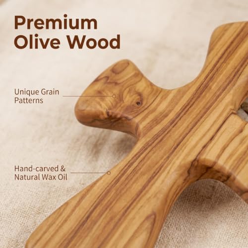 Yookin Olive Wood Prayer Cross for Hand, Hand Carved Clinging Cross, Wooden Palm Cross for Prayer,Christian Comfort Gift for Men Women, 4.72 Inch B