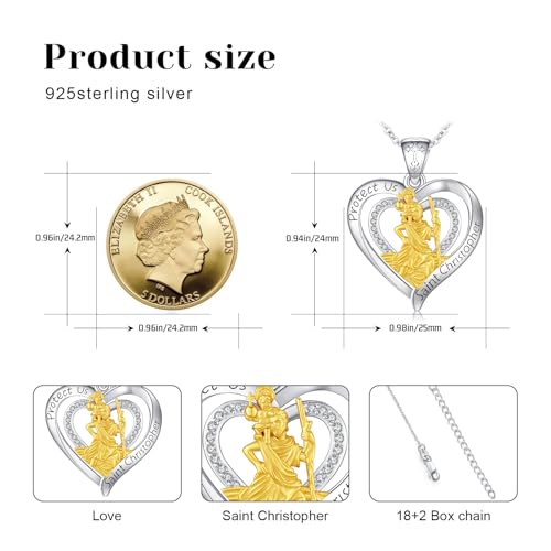Patron Saint Necklace 925 Sterling Silver St Michael/St Christopher/St Jude/Jesus Pendant Necklace Catholic Protector Talisman Michael Archangel Heart Necklace Jewellery 18+2" Saint Christopher