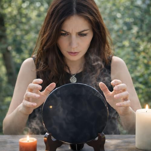Polar Jade Black Obsidian Scrying Mirror (120 mm / 4.7" with Stand) 0.4"L x 4.7"W