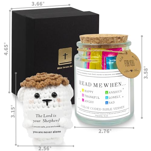 Bible Verse Jar and Encouragement Crochet Sheep Set - Christian Spiritual Comfort Gift For Women Men Christmas Easter Religious Graduation Gifts Baptism Gifts For Her Him