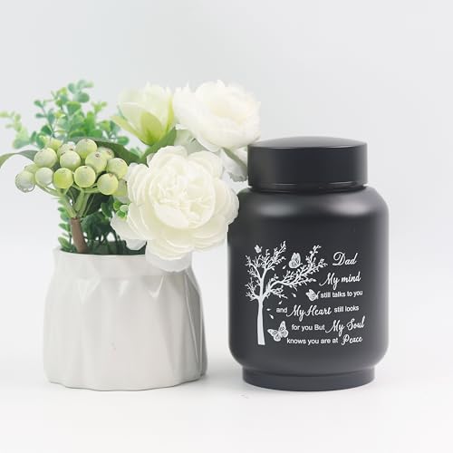 6 Inch Cremation Urn - Stainless Steel Keepseek Urn for Human or Pet Ashes, Small Urn Engraved with Family Tree My Mind Still Talks to You-Dad Keepseek Urn-Black-Dad