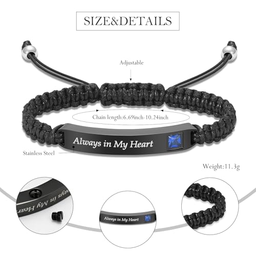 Urn Bracelet for Ashes Cremation Jewelry Braided Rope Adjustable Bangle Stainless Steel Memorial Bracelets Ash Holder Keepsake Jewelry-Always in My Heart E-Crsytal Blue