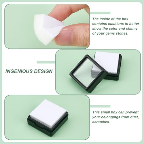 BENECREAT 70pcs Black Modern Square Gemstone Display Box, 1.2x0.63 Inch for Gemstone, Jewelry, Crystal Diamond Accessories Display