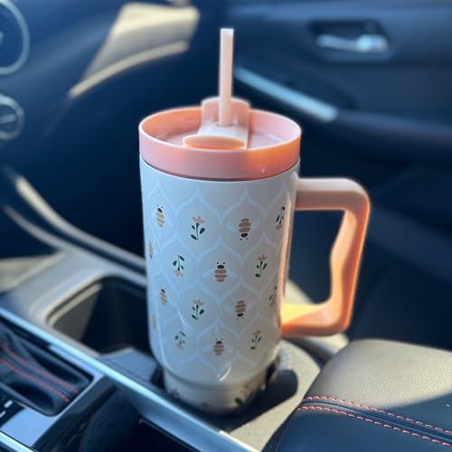 Steel Mill & Co 40 oz Stainless Steel Tumbler with Lid and Handle, Insulated/Thermal Travel Water Bottle for Honey Bee Lover, Large Tumbler, Bees