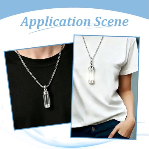 2Pcs Acrylic Cylinder Urn Necklaces for Ashes Clear Glass Tube Vial Creamation Necklace Ash Urns Locket Pendant Keepsake Memorial Jewelry Ashes Holder for Women Men Gifts
