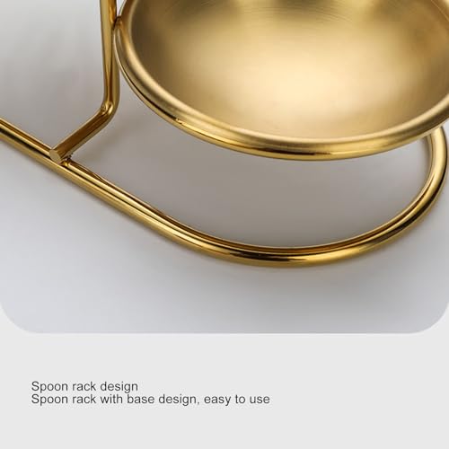 Zerodis Stainless Steel Soup Ladle Holder, Upright Spoon Ladle Rest Kitchen Countertop Utensils Rack for Hotpot Restautant Buffet Fast Food Restautant Kitchen Decor Tool (Golden with 1 Golden With 1 Plate