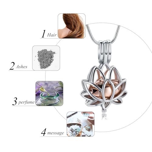 Cremation Jewelry for Ashes Pendant - Lotus Urn Necklace with Mini Keepsake Urn Memorial Ash Jewelry For Women Men Silver-Rose Gold