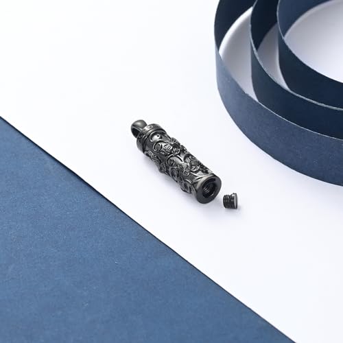 Butterfly Cylinder Urn Necklace Cremation Ashes Jewelry for Women Men Black