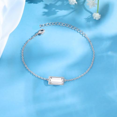 RIPFEVURN Bar Cremation Jewelry Urn Bracelet for Ashes for Women Small Glass Cube Memorial Ashes Keepsake Link Bracelet Silver-White