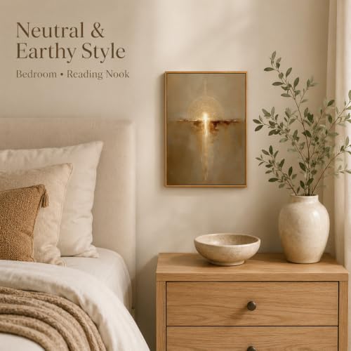 Framed Spiritual Wall Art, Sacred Geometry Gold Abstract Cross Decor 12x16 Zen Sunrise 16"L x 12"W