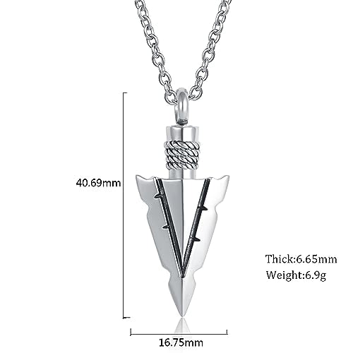 GMXLin Arrowhead Cremation Spear Point Urn Necklace for Men Ashes Dad Memorial Keepsake Women Pendant Jewelry White