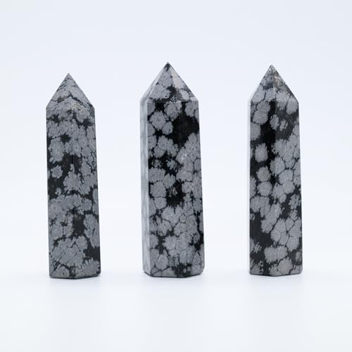 Natural Snowflake Obsidian Healing Crystal Hexagonal Pointed Prism Decor