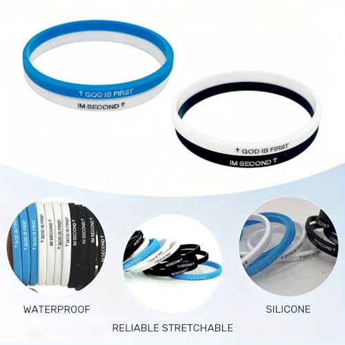 4 Pcs God is First I Am Second Silicone Bracelet,Christian Cross Wristbands for Men & Women,Bible Verse Bracelets Inspirational Put God First Wristbands,Encouragement Religious Faith Gift（2 Sets）