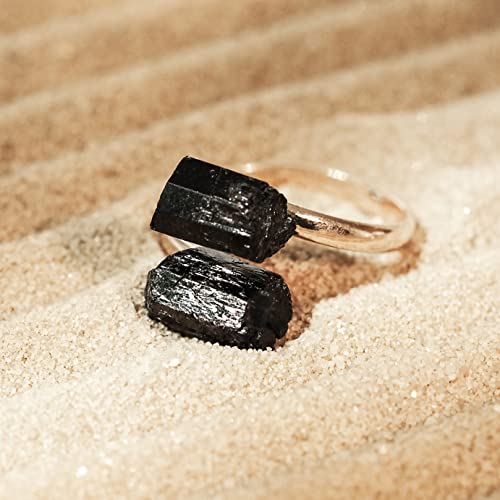 AYANA Adjustable Healing Crystal Ring | Handmade bypass ring for women with Gold-plated Copper | Statement Rings with Ethically Sourced Natural Healing Crystal Gemstone (Tourmaline)
