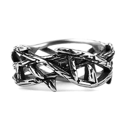 HZMAN Jesus Crown of Thorns Ring for Men Gothic Stainless Steel Ring Jewelry Gift Silver P 1/2