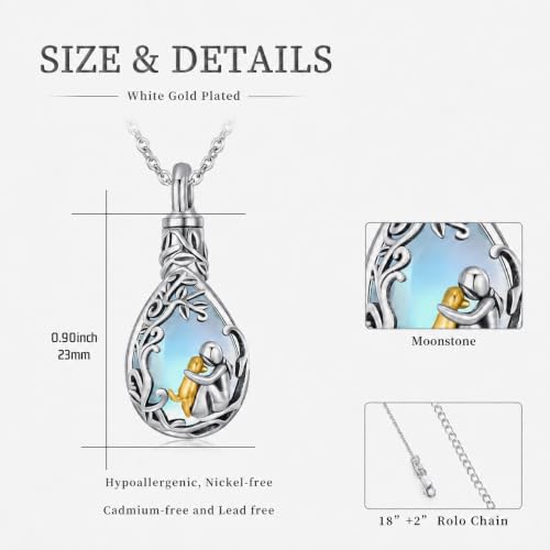 CHENGHONG 925 Sterling Silver Ashes Necklace for Dog - Cremation Jewellery Moonstone Urn Keepsake Memorial Gifts for Pet Lover Loss of Dog Women